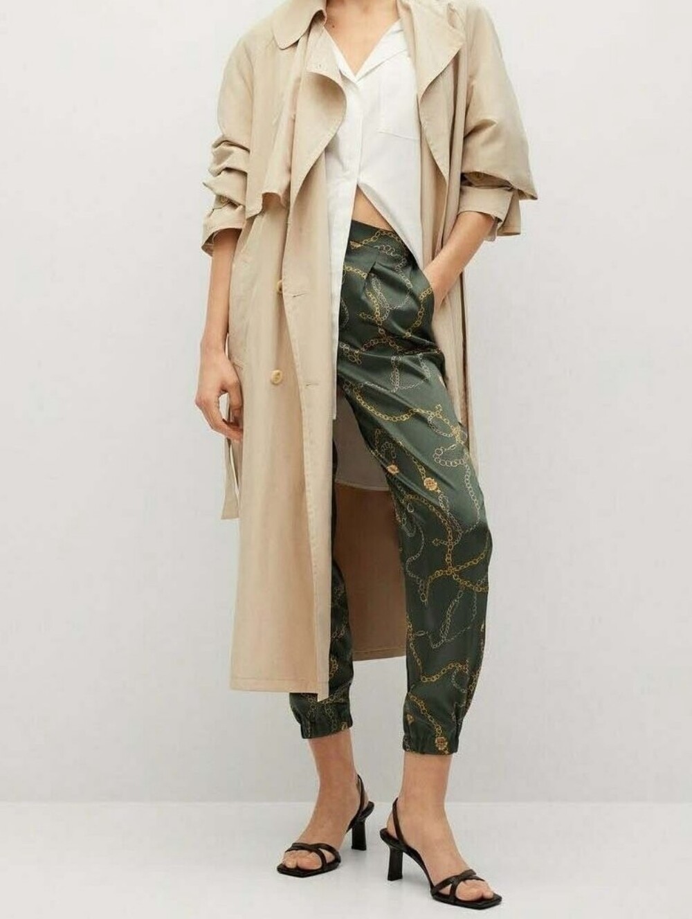 MANGO MNG Satin Finish Jogger Style Chain Pants In L NWT